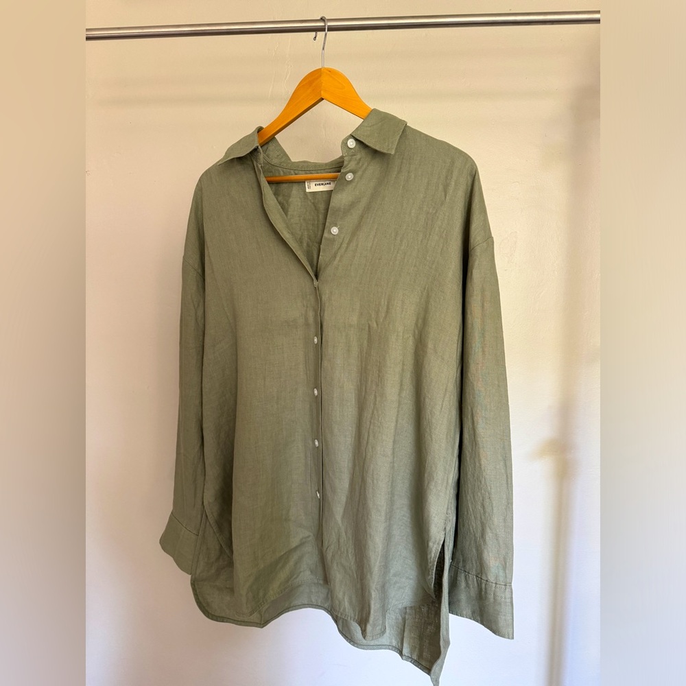 Madewell: Linen Boyfriend Shirt in SAGE GREEN (Size L)